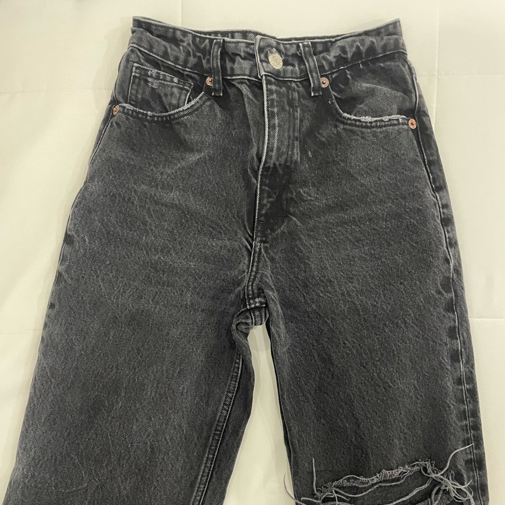 Zara Ripped Wide Leg Jeans Black REF 6045/227